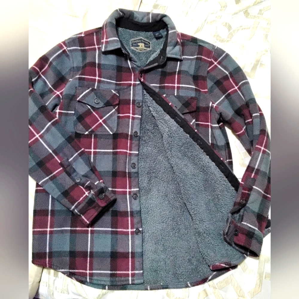 Mens plaid shirt button up coat size M
